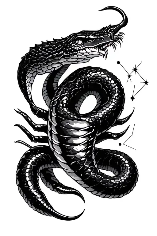 Year Of The Snake And Zodiac Scorpio Constellation Intertwined