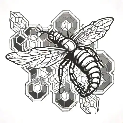 Honeycomb Geometric With A Scorpion In The Mid Flight