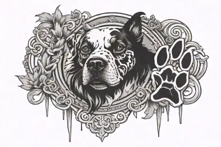 Roman Numerals With Dog Paw Print On The Right And A Dog Coller On The Left