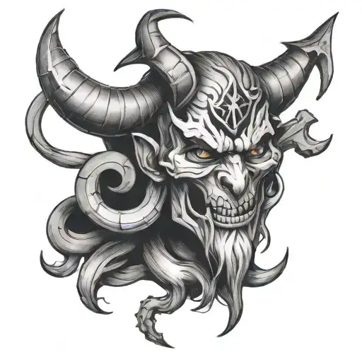 Shoulder Tattoo With Devil And Anchor Intertwined