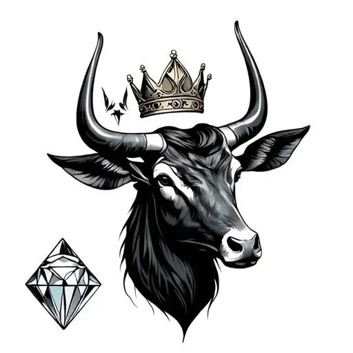 Taurus Zodiac Sign With Crown And Diamond