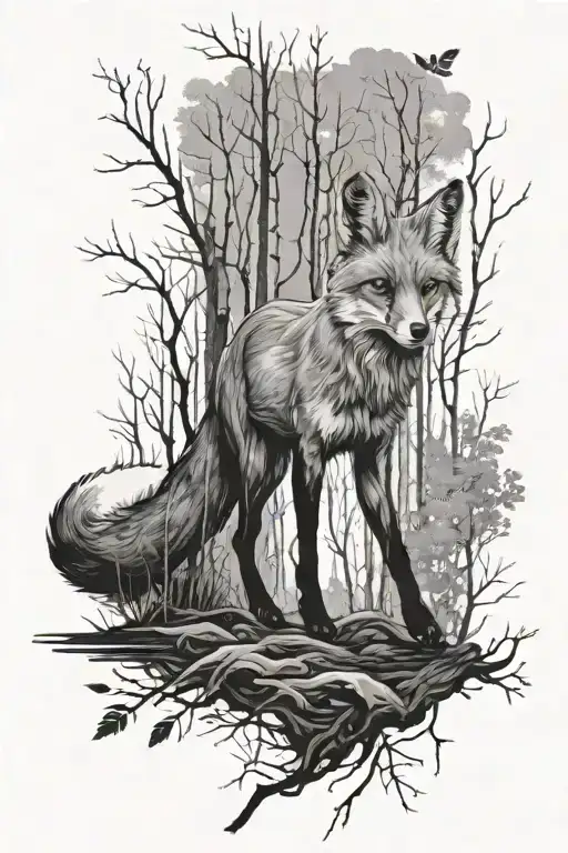 Fox Walking Through Woods Surrounded
