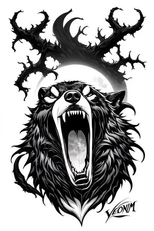 Venom With A Wolf Howling At The Moon