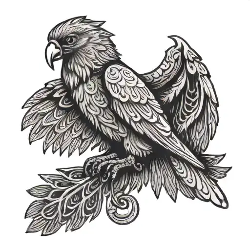 Bird Known As Brazilian Harpy With Outlines And Filling Made Of African Adinkras