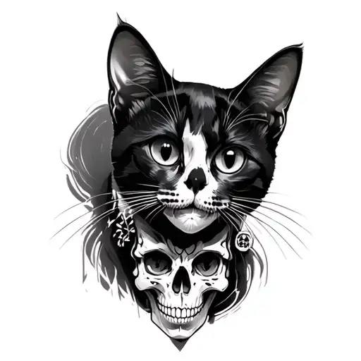 Black Cat With A Skull Head And Cat Body Black Cat Full Body