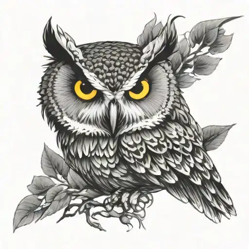 Owl Perched With Yellow Eyes Like Fire