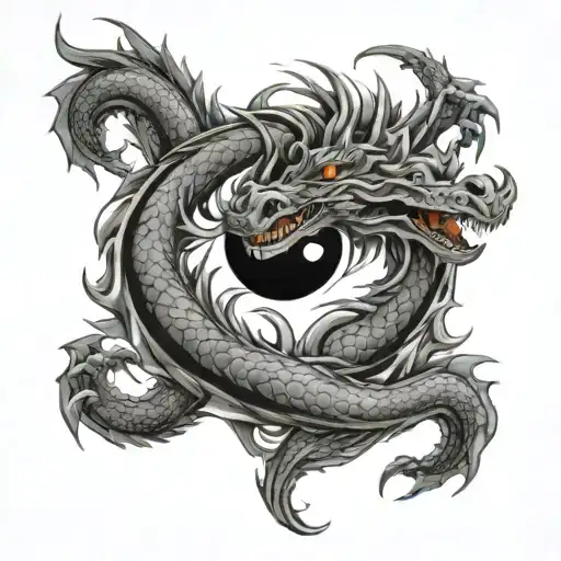 Graffiti Dragon Uroboros Ying Yang