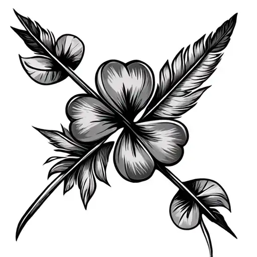 Unalome Arrow Design With Four Leaf Clover And Feathers