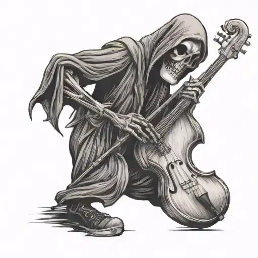 Grim Reaper Playing An Upright Jazz Bass While Wearing Sneakers