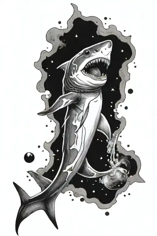 Aggressive Shark And Outerspace Realism Style