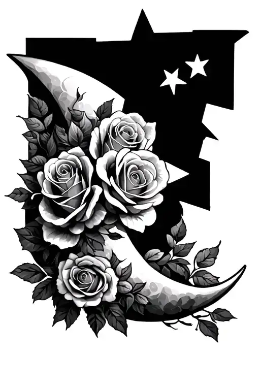 Half Moon Covered In Roses With 3 Stars On Top The Middle Star Being Bigger