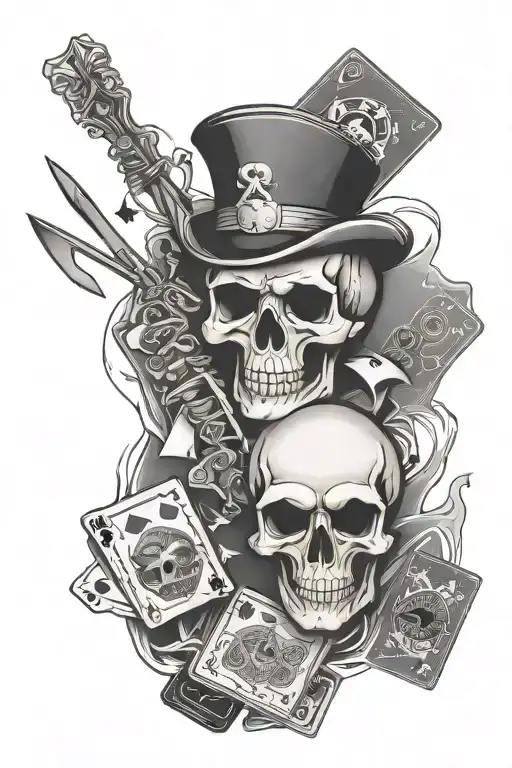 Poker Cards With Skull Dartboard With Darts Skull