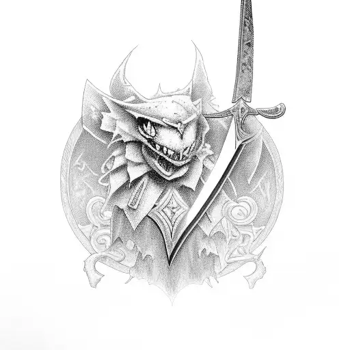 A Love Letter Being Pierced By A Sword In Black-grey Style