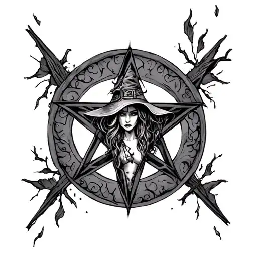 Pentagram With Sexy Witch In The Center