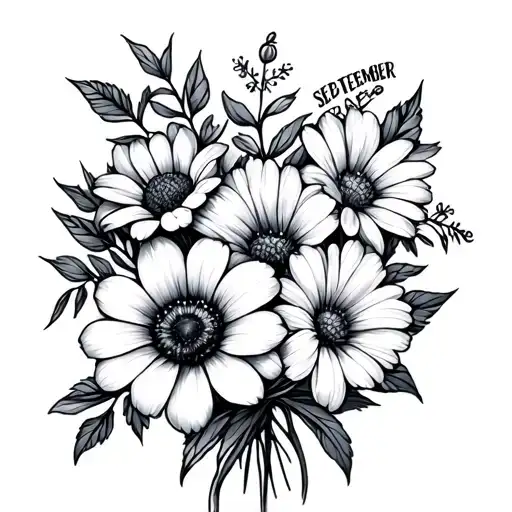 Fine Line December And September Birth Flowers Into A Bouquet