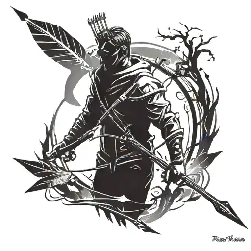 Dark Silhouette Man Shot With Arrows