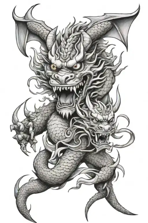 Dragon And Japanese Oni Mask
