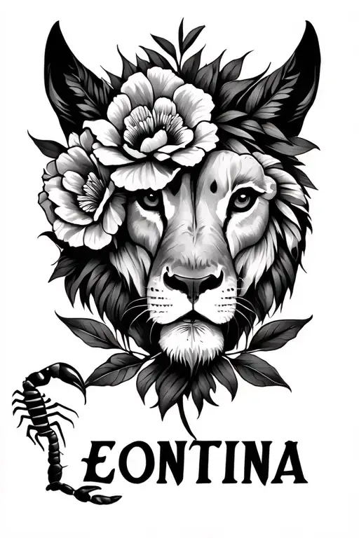 The Name Leontina In All Black With Flowers And A Little Scorpion Detail