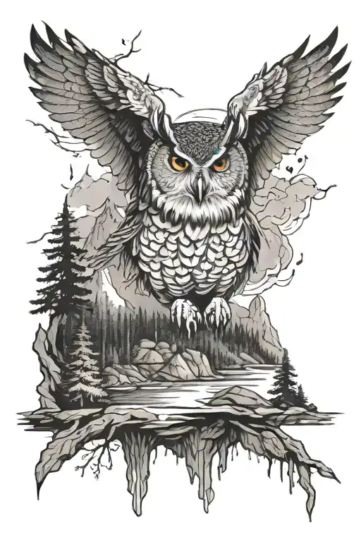 Owl And Forrest Mountain And River Inside