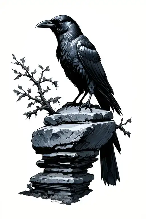 Crow On Top Of Plain Stabding Stone