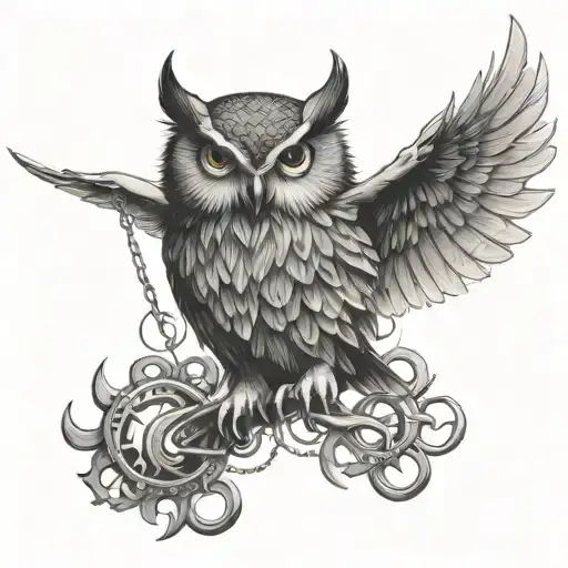 Owl With Broken Chain Around Its Talons