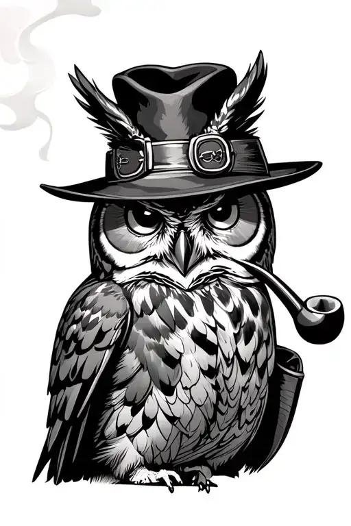 Owl Trenchcoat Fedora Smoking Pipe