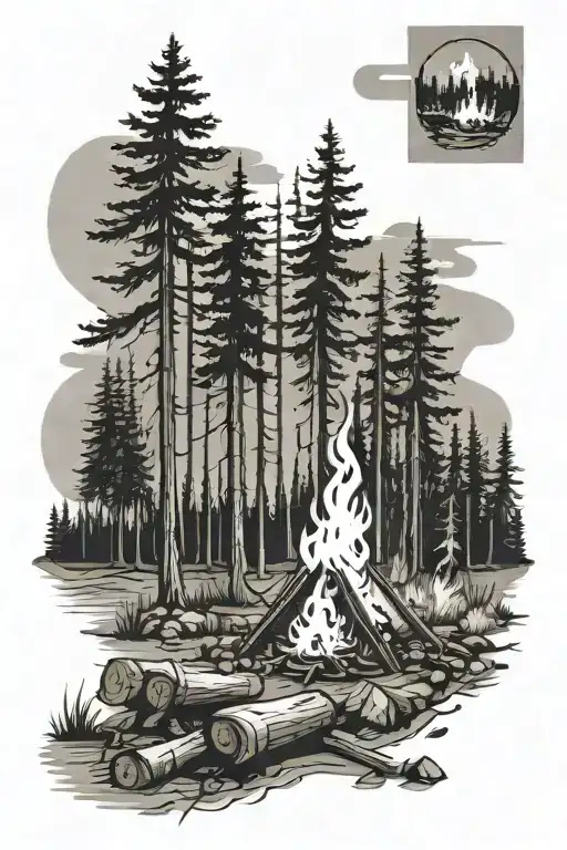 Boreal Forest W A Camp Fire And A