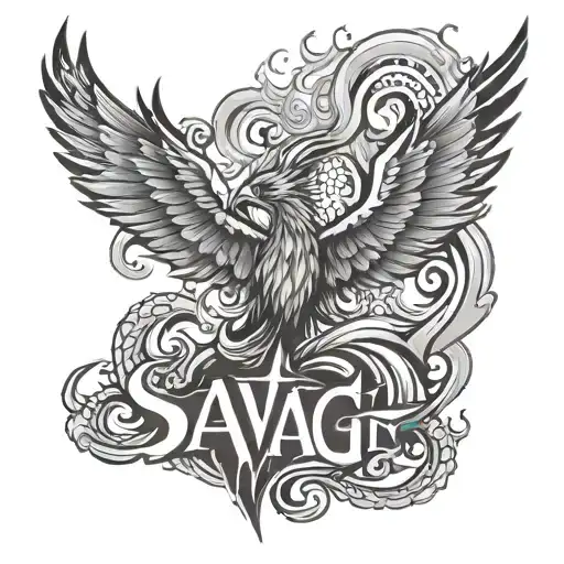 Savage Lettering With Smoke Rising Phoenix From Fire