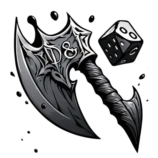 Battle Axe With D&d Dice In The Handle Splashes Of Bold Colours