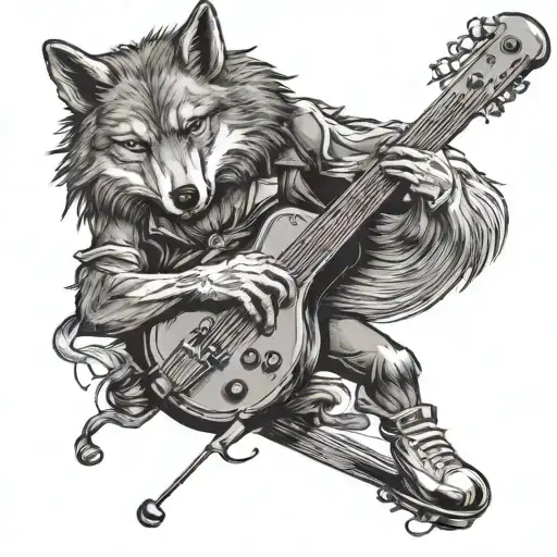 Wolf Playing An Upright Jazz Bass While Wearing Sneakers