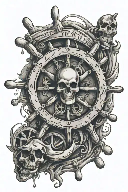 Ships Wheel With Skull Inside