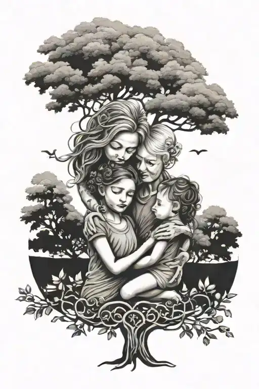 Tree Of Life Grandmother Little Girl