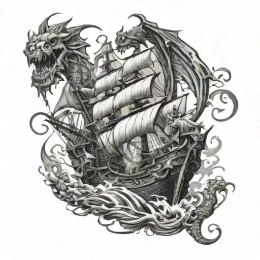 4 Headed Dragon Attacking Pirate Ship