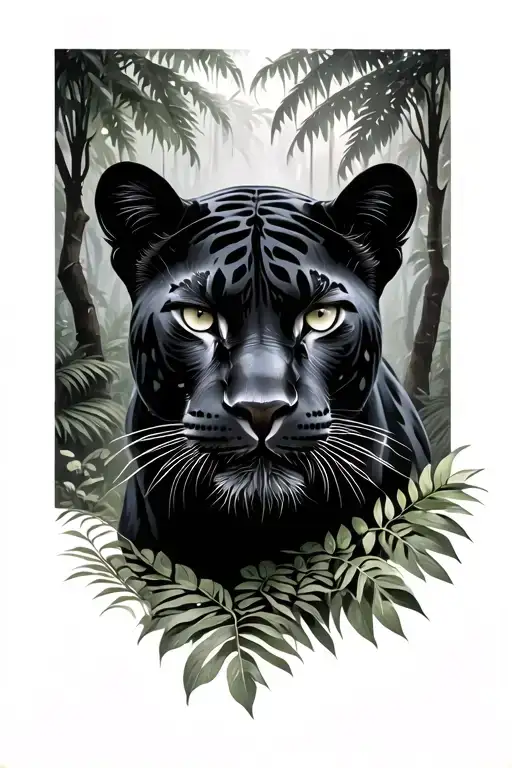 Amazon Rain Forest With A Black Panther Staring You Down And Some Shadows