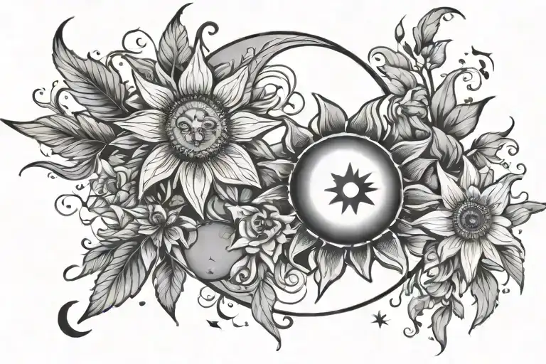 Flowers And Moon And Sun And Star