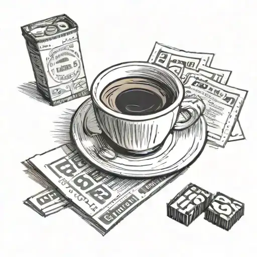 Coffee Cup On A Table Next To Lottery Ticket