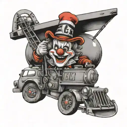 Fire Truck With A Cute Clown Hanging Off The Ladder With The Initials Lc At The Bottom Of It