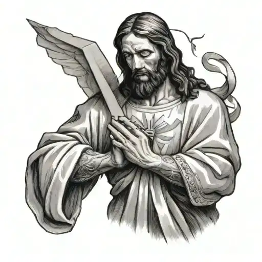 Jesus Christ Holding A Cancer Ribbon While Praying