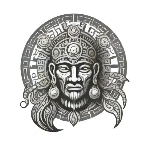 The Inca God Inti With The Zodiac Signs On A Tribal Pattern Round Design