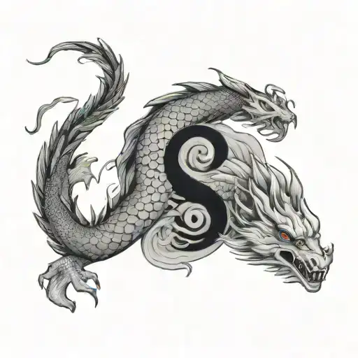 Dragon With Ying Yang Koi Fish