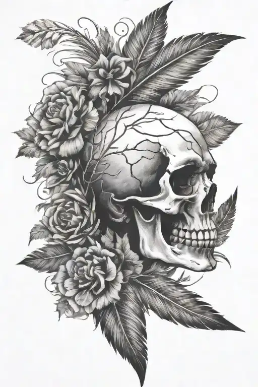 Skull With Indin Feather's Behind The Skull Long Ways