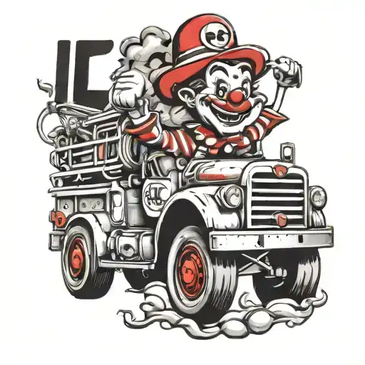 Fire Truck With A Cute Clown Hanging Off The Ladder With The Initials Lc On Fire Truck