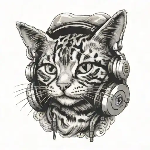 Tortoiseshell Cat Wearing Headphones