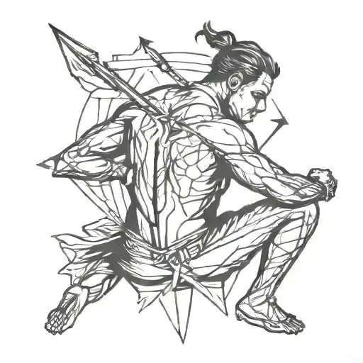 Dark Silhouette Man On Knees Shot In Chest With Arrows