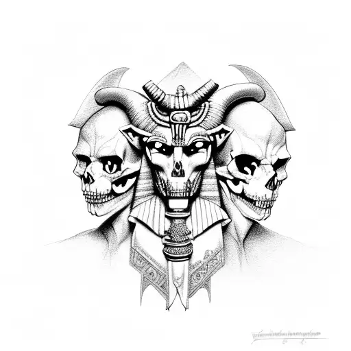 Hades And Anubis In A Half And Half Design Incorporated With Skulls And Dark Mythology Look