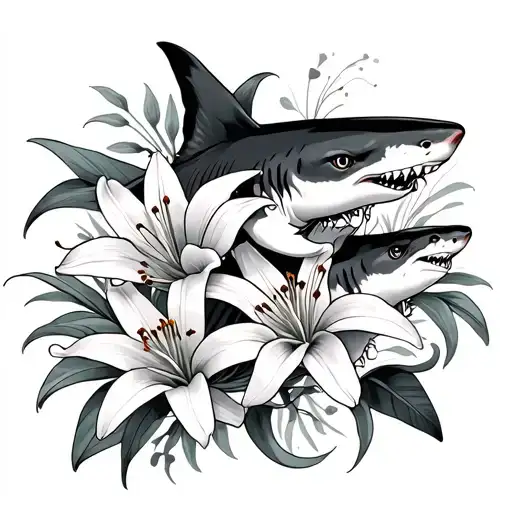 Shark And Tiger Lilies Intertwined