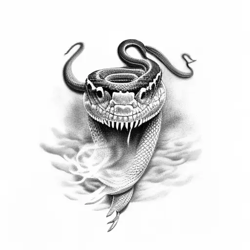 Aggressive Snake Head Shrouded With Smoke