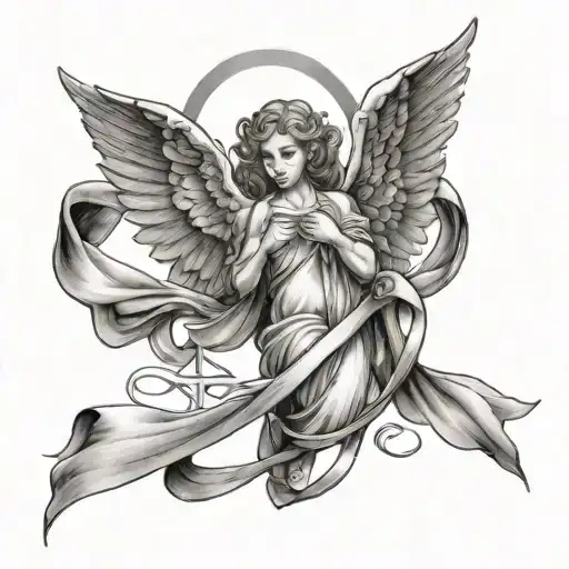 Angel Flying In The Sky Wrapped In A Cancer Memorial Ribbon