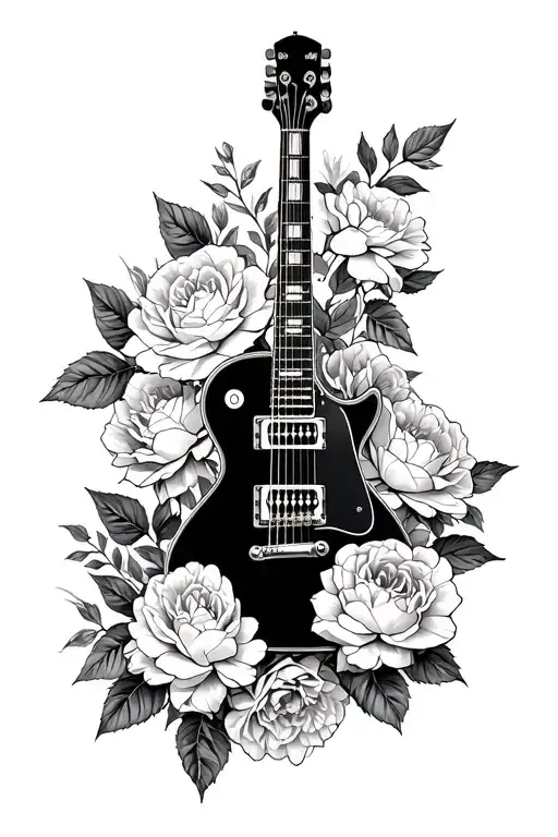 Roses And Peony Intertwined With A Fender Guitar Merging Together With An Arsenal