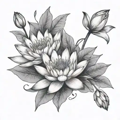 Water Lily And Honeysuckle Flowers